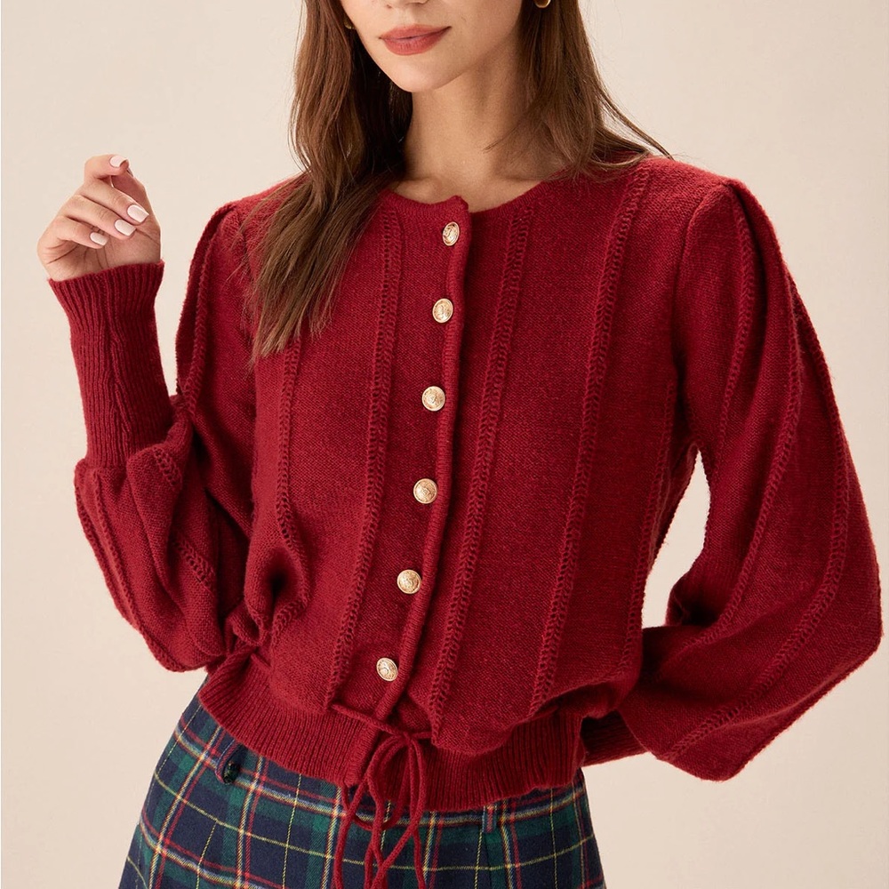 RIHOAS Red Button-Up Cardigan